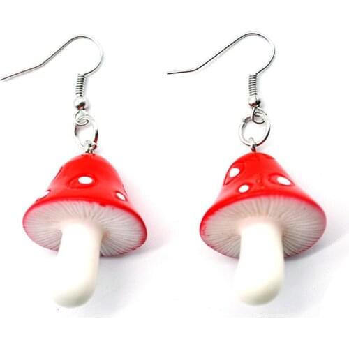Fashion Sweet Plastic Simulation Mushroom Earring Women Cute Long Pendant Ear Hoop Earrings Party Festival Jewelry Accessories