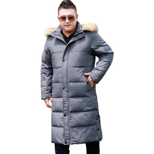 2019 Mens Winter Jacket Fashion Hooded Large Fur Collar Warm Casual Jacket Mens Long Over Knee Oversized Black Jacket