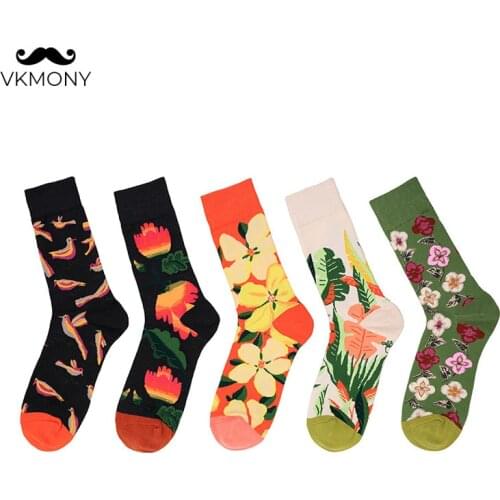 Men cotton socks INS fashion men colorful socks animal & flower man socks Size 36-43 VKMONY