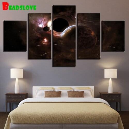 Diamond Painting Full Square Round Drill Space Black Holes Planet Multi-Picture Modern 5 Piece Diamond Embroidery