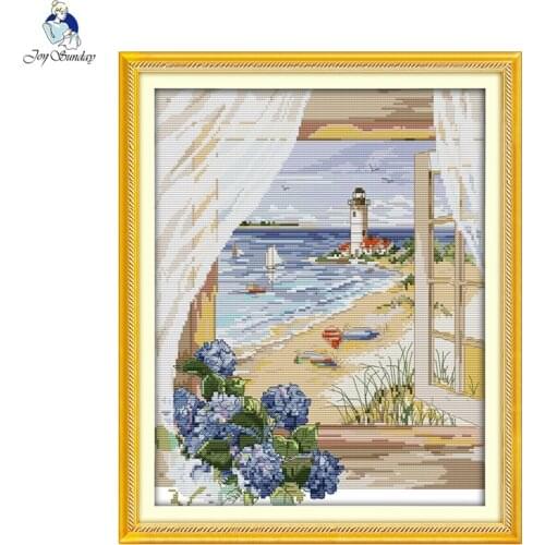 Sea view outside the window Scenery cross stitch kit 14ct 11ct printing cross stitch set needlework embroidery home decoration