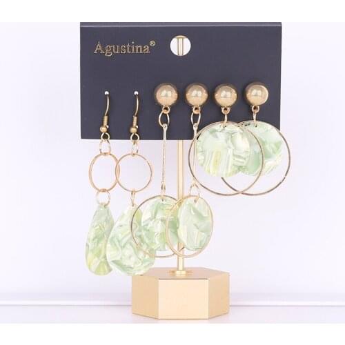 2021 Acrylic set earrings fashion jewelry green small cute drop earrings Women long Hoop earrings Metal Jewelry Geometric girls