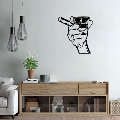 Cool Man Hand Whiskey Cigar Wall sticker Unique Design Wall Decal For Bar Living Room Man Cave Vinyl Mural Decals ov642
