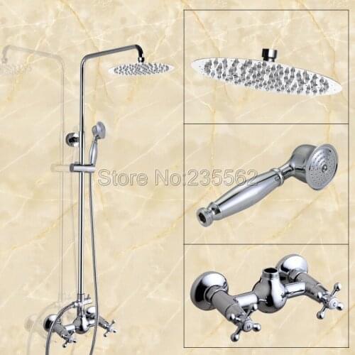 Wall Mounted Polished Chrome Brass Rainfall Bathroom Rain Shower Faucet Set Dual Handle Mixer Tap + Hand Shower Spray lcy306