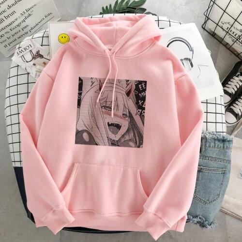 Oversize DARLING In The FRANXX Kawaii Anime Harajuku Pink Hoodie Zero Two Graphic Clothes Women Long Sleeve Hoodies Sweatshirt