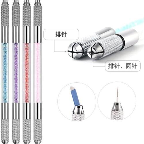Wholesale stainless steel permanent makeup manual tattoo microblading pen Manual Double Crystal Acrylic Tattoo Pen
