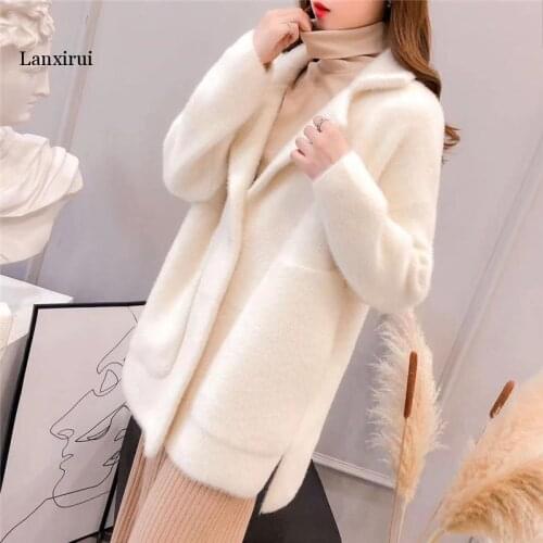 Autumn And Winter New Womens Long-sleeved Mink Fur Coat Loose Easy Matching Thick Cardigan Fashion Solid Color Coat