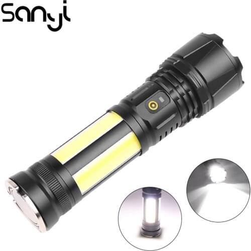 P90 Zoomable Flashlight USB Charge LED Working Light COB Torch Emergency Light Outdoor Camping Lamp Magnet Repair Light Lantern