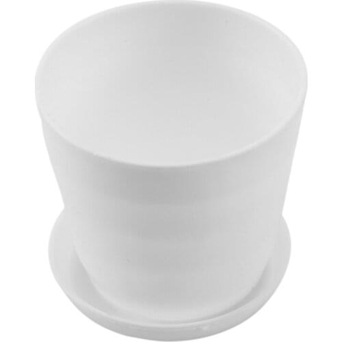 Plastic Round Flower Plant Pot Planter Holder With Tray Home Office Garden Decor White