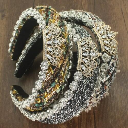 Sliver Crystals Crown Sponge Rhinestone Headband European and American Women Baroque Headband Wide-Brimmed Rhinestone Headband