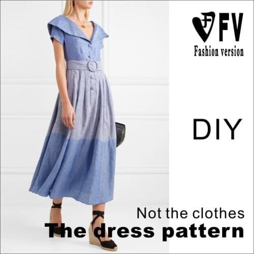 Large swing skirt womens fashion short-sleeved dress pattern cutting drawing 1:1 garment sewing drawing BLQ-366