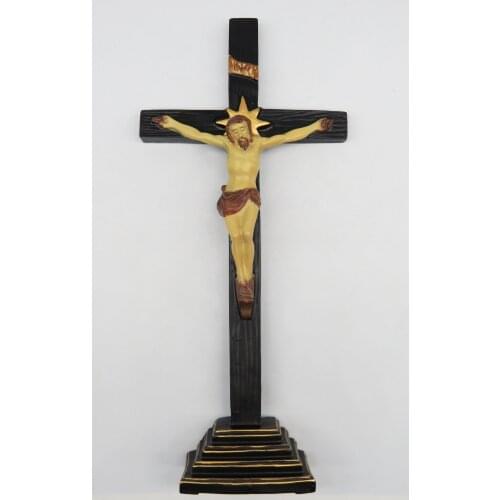 Resin Cross stand with Crucifix (Natural) Religious Figure Jesus Cross crucifix Figurine 11*4.8*1.4inches