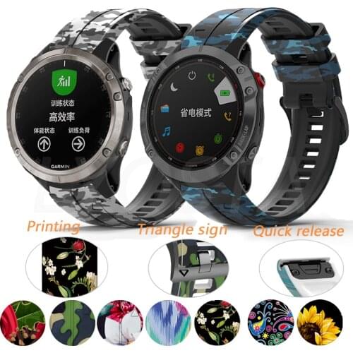 26 22MM Printing Silicone Quick Release Watchband For Garmin Fenix 6S 6 6X Pro 5 5X 5S Plus 3HR 935 945 Strap Easyfit Wrist Band