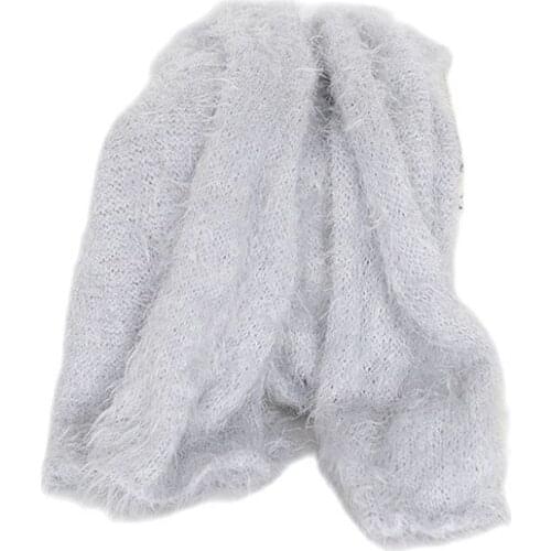 Grey Newborn Stretch Knit Wrap Fluffy Soft Baby Swaddle Blanket Newborn Photography Props