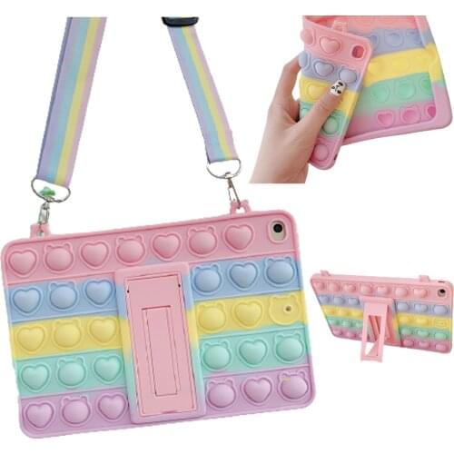 Silicone Case with Funda Stand for Samsung Galaxy Tab A 8.0 T290 T297 T295 A7 Lite Kids Case T220 T225 Shockproof Cover+Strap