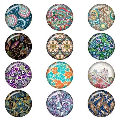 50PCS Mixed Glass Snap Button Jewelry Vintage Bohemia Flower For DIY 18MM Button Snap Bracelet Necklace Jewelry