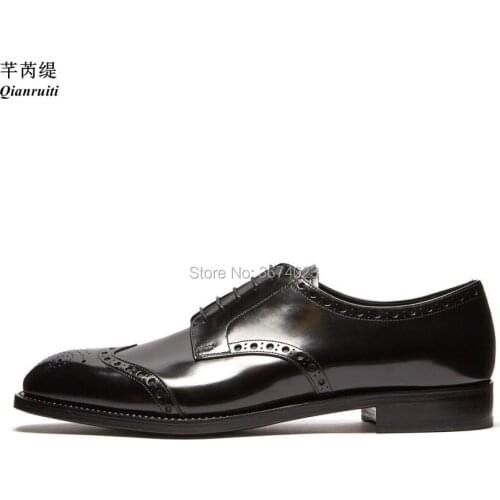 Qianruiti Business Men Oxford Shoes Lace Up Breathable Loafers Patent Leather Flat Shoes Wedding Party Shoes Men 2019