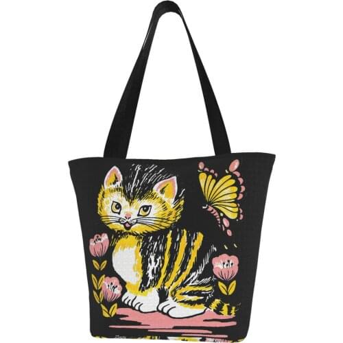 Butterfly Cats Prints Women Handbags Totes Shopping Bags Shoulder Bags for Travelling Office School