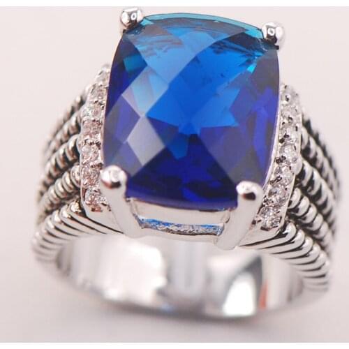 Blue Crystal Zircon Women 925 Sterling Silver Ring F774 Size 6 7 8 9 10