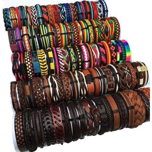 ZotatBele Random10PCS/Lot Handmade Mens Womens Multi-color Surfer Leather Cuff Bracelets Jewelry Party Gift Wholesale MX17