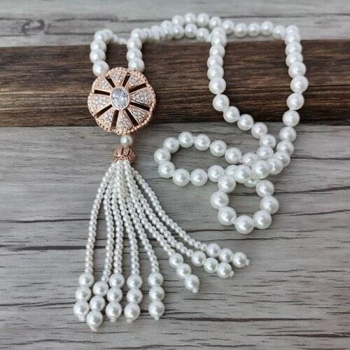 1 Pcs Shell Beads Chain Tassels Women DIY Necklace Making CZ Micro Pave Round Connector Charm Pendant Jewelry Gift NK573