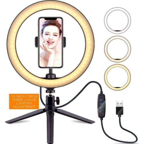 10inch LED Ring Light with Stand for Youtube Tiktok Makeup Video Live Phone Selfie 3 Colours Mode Photography Ring Light Bracket