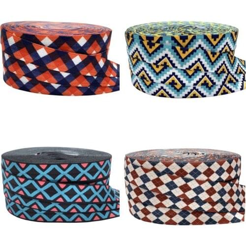 10 Yard 5/8" 15mm Aztec Geometry Print FOE Fold Over Elastics Spandex Satin Band Hair Tie Headband Tutu Dress Sewing