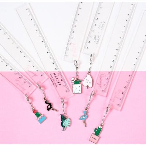 1X Fresh Palm Leaf Flamingo Cactus Student Ruler Acrylic Foldable Ruler Home Office School Kids Metric Tool Rewarding Gift