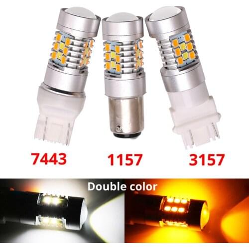 2Pcs New Design 3157 1157 7443 Dual Color White Amber S25 3157 T20 7443 1157 BAY15D Led Switchback DRL Turn Signal Side Lamp