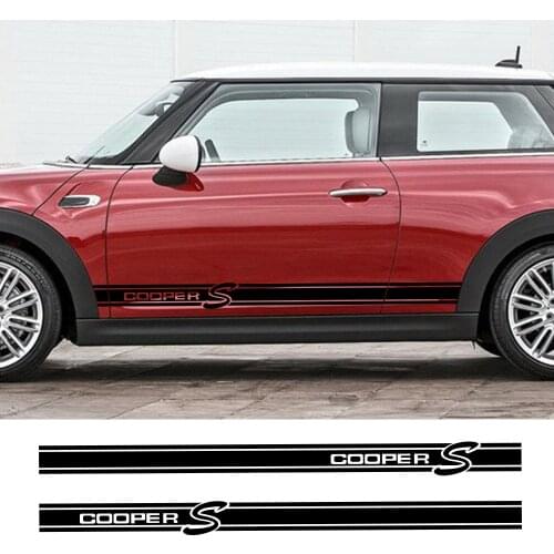 2pcs Car Styling Door Side Skirt Stripes Decal Stickers For MINI Cooper S R50 R53 R55 R56 F56 F57 F60 Countryman Car Accessories