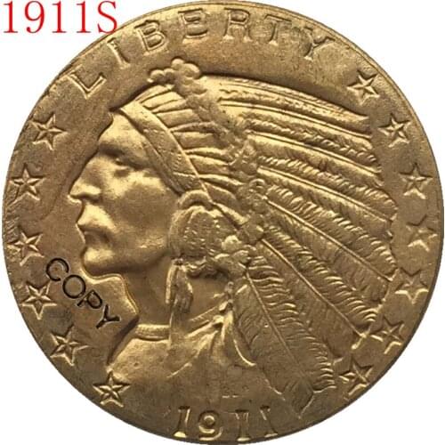 24-K gold plated 1911-S $5 GOLD Indian Half Eagle Coin Copy