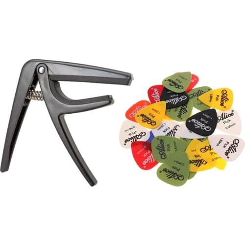 24pcs Plastic Guitar Pick Plectrums+Pick Box+Quick Trigger Change Clamp Capo