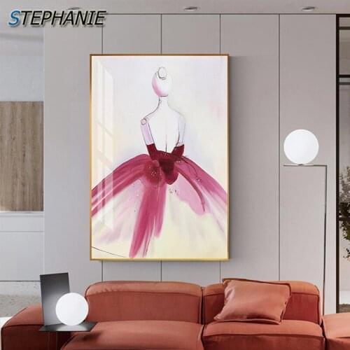 Abstract Pink Skirt Girl Canvas Painting Watercolor Posters and Prints Blue Dress Wall Art for Living Room Bedroom Fashion Home