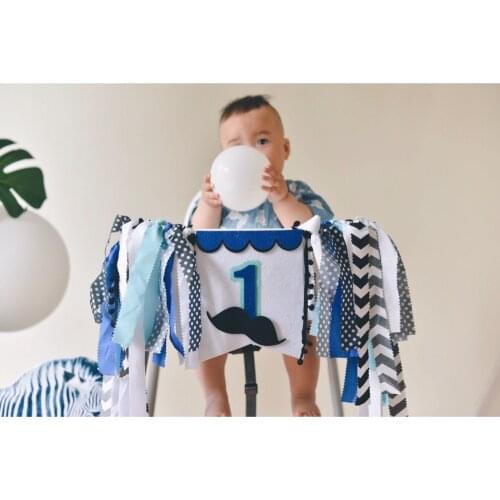 Little man Banner Highchair Banners Boys Party ONE years Birthday Decoration Fabric Banner