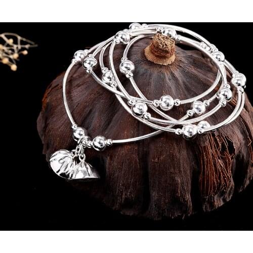925 Sterling Silver Charm Bracelets Seedpod of The Lotus small Bell Simple Bangle Womens Pure Argentum Hand Chain Jewelry