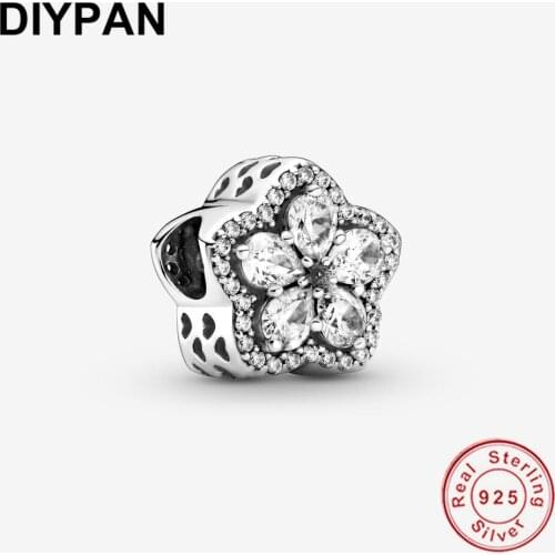 925 Sterling Silver Sparkling Snowflake Pave Charm Fit Original Pandora Charms Bracelet Women Fashion Silver Jewelry Berloque