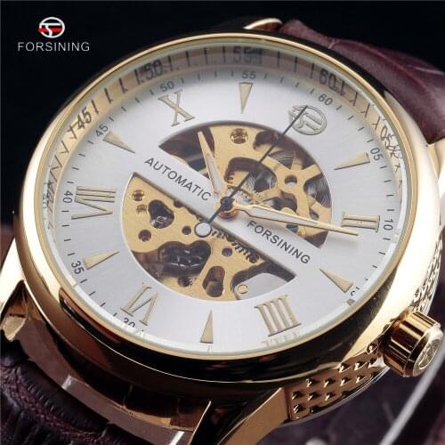 Forsining Mechanical Skeleton Side Carving Design Automatic Wrist Watch Business Clock Gold Mens Watches Top Brand Luxury Clock