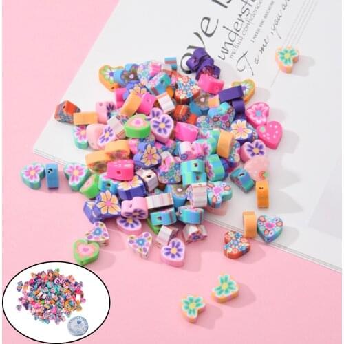 100 Pieces Colorful Heart Shaped Beads for Jewelry Necklace Making Cream Phone Shell DIY Soft Pottery With Elastic Wire