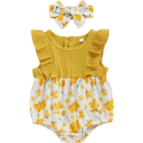 Baby Clothes Summer Girls Jumpsuit Newborn Cotton Romper Infant Clothing Outfits with Headband 0-18 Monthes