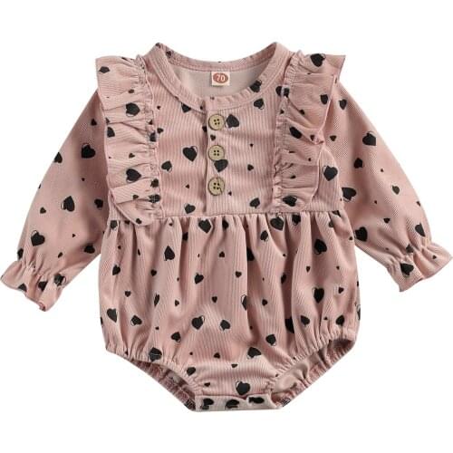 Pudcoco 0-18 Months Newborn Baby Girls Sweet Lovely Heart Print Romper Stylish Long Sleeve Romper One-piece for Kids Girls