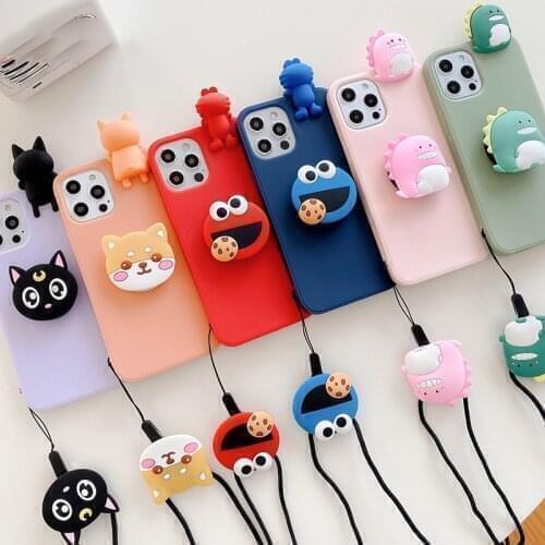 For OnePlus 7 8 Pro 6T 7T Dinosaur Corgi Grip Stand Holder Rope Case