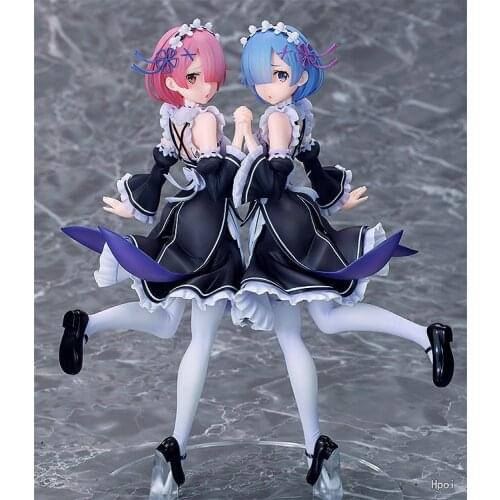 24cm Japanese Anime Re: Life a Different World from Zero Rem Ram Twins Ver PVC Action Figure Toys Adult Collection Model Doll