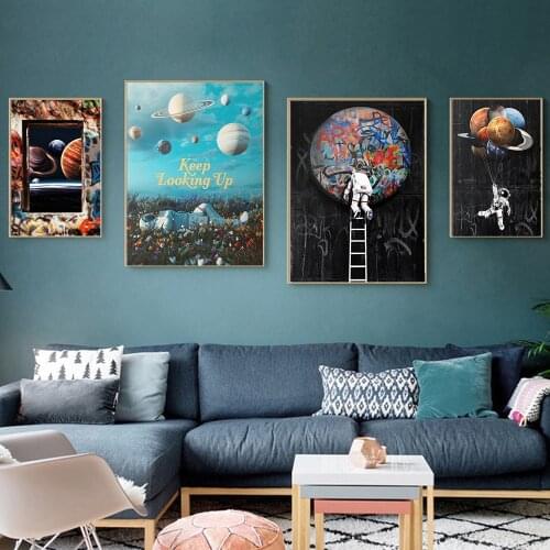 Graffiti Earth Planet Galaxy Stars Astronaut Moon Poster Vogue Home Decor Cosmonauts Space Living Room Decor Wall Art Satellite