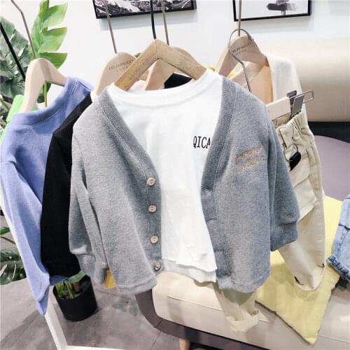INS Baby boys Knit cardigan 1-7 years old online celebrity childrens sweater Embroidered letters boy clothes toddler sweater
