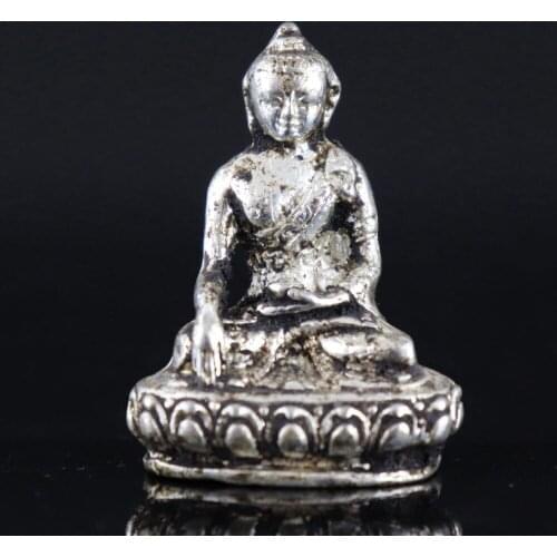 Collection Tibet Silver Copper Carve Sakyamuni Buddha Auspicious Buddhism Statue