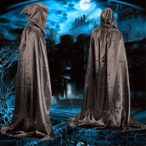 Halloween Unisex Adult Children Long Black Hooded Cloak Witch Grim Reaper Vampire Cosplay Costume Fancy Dress