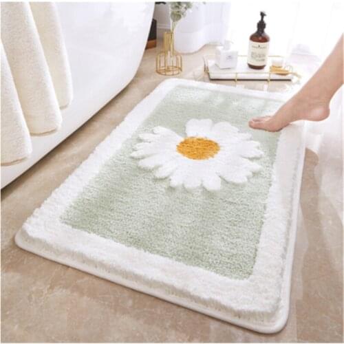 Bath Mat Bathroom Non-Slip Rug Daisy Floral Home Kitchen Absorbent Microfiber Mat Anti-Fall Door Mat Toilet Door Mat