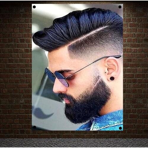 Mens popular hairstyle Beard Barber Shop Poster Signboard Tapestry Banner Flag Wall Art Wall Sticker Background Hanging Cloth C