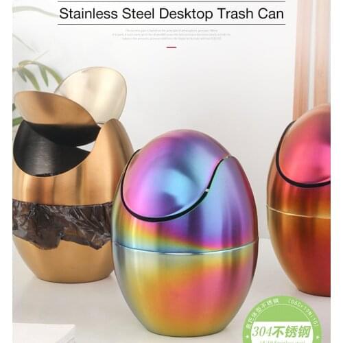 304 Stainless Steel Desktop Trash Can New Creative Small Color Egg-shaped Rocking Lid Trash Can