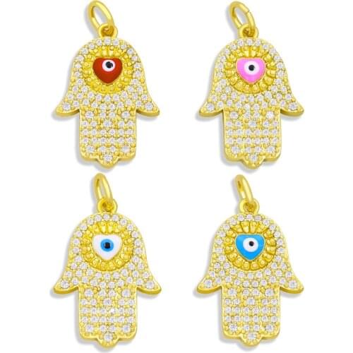 OCESRIO 18K Gold Plated Brass CZ Hand Charms for Jewelry Making Evil Eye Necklace Charms Supplies for Jewelry Making pdta299